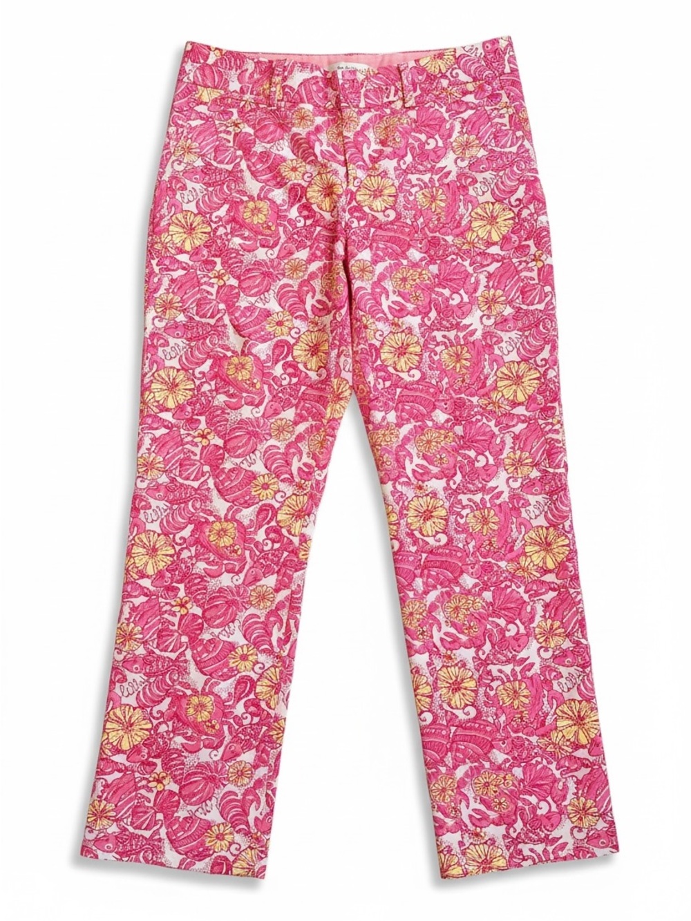 Lilly Pulitzer Whitney Roll Up Pants Womens 12 Pink Chum Bucket Print - Picture 2 of 8